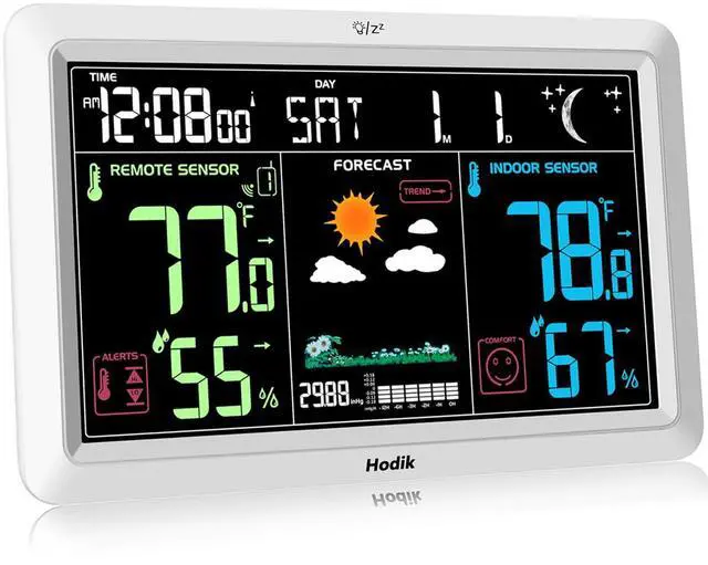 Main image of Weather Station with Atomic Clock Indoor Outdoor Thermometer Wireless, Humidity and Temperature Monitor Barometer Hygrometer with High Precision Sensor White