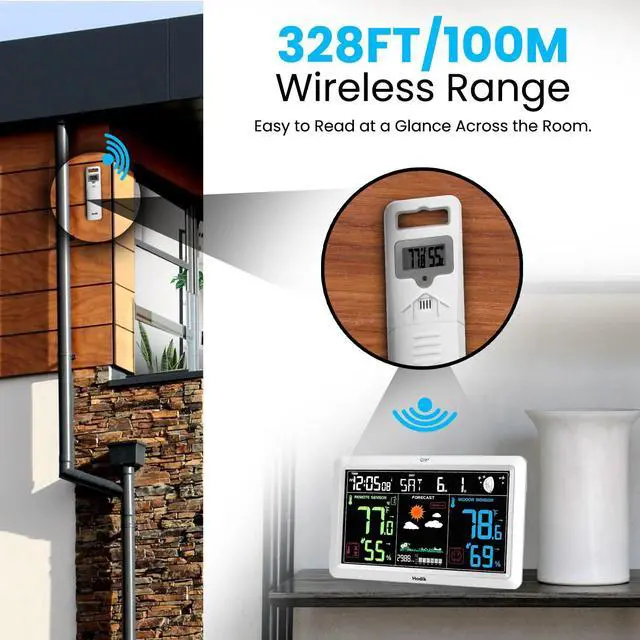 Alt view image 3 of 6 - Weather Station with Atomic Clock Indoor Outdoor Thermometer Wireless, Humidity and Temperature Monitor Barometer Hygrometer with High Precision Sensor White