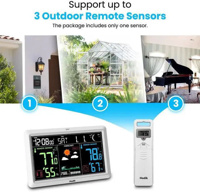 Alt view image 4 of 6 - Weather Station with Atomic Clock Indoor Outdoor Thermometer Wireless, Humidity and Temperature Monitor Barometer Hygrometer with High Precision Sensor White