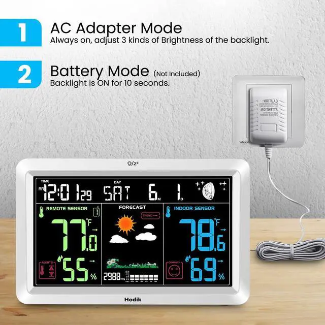 Alt view image 6 of 6 - Weather Station with Atomic Clock Indoor Outdoor Thermometer Wireless, Humidity and Temperature Monitor Barometer Hygrometer with High Precision Sensor White