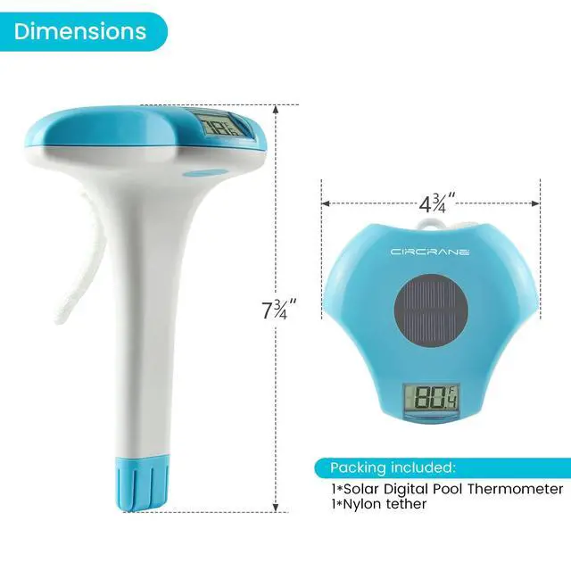 Alt view image 3 of 7 - Circrane Solar Digital Pool & Spa Thermometer, Weather Resistant Floating Thermometer, IPX-8 Water Proof, 10s Measuring Cycle, Solar Powered with 270 Days Battery Life, Blue