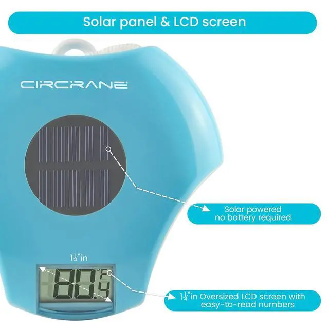 Alt view image 5 of 7 - Circrane Solar Digital Pool & Spa Thermometer, Weather Resistant Floating Thermometer, IPX-8 Water Proof, 10s Measuring Cycle, Solar Powered with 270 Days Battery Life, Blue