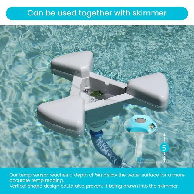 Alt view image 7 of 7 - Circrane Solar Digital Pool & Spa Thermometer, Weather Resistant Floating Thermometer, IPX-8 Water Proof, 10s Measuring Cycle, Solar Powered with 270 Days Battery Life, Blue