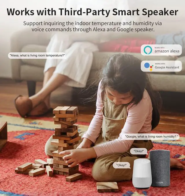 Alt view image 3 of 7 - 2-Pack WiFi Temperature Humidity Sensor: Indoor Thermometer Hygrometer with App Alert, Free Data Storage Export, Smart Temperature Humidity Monitor for Home Pet Greenhouse, Compatible with Alexa