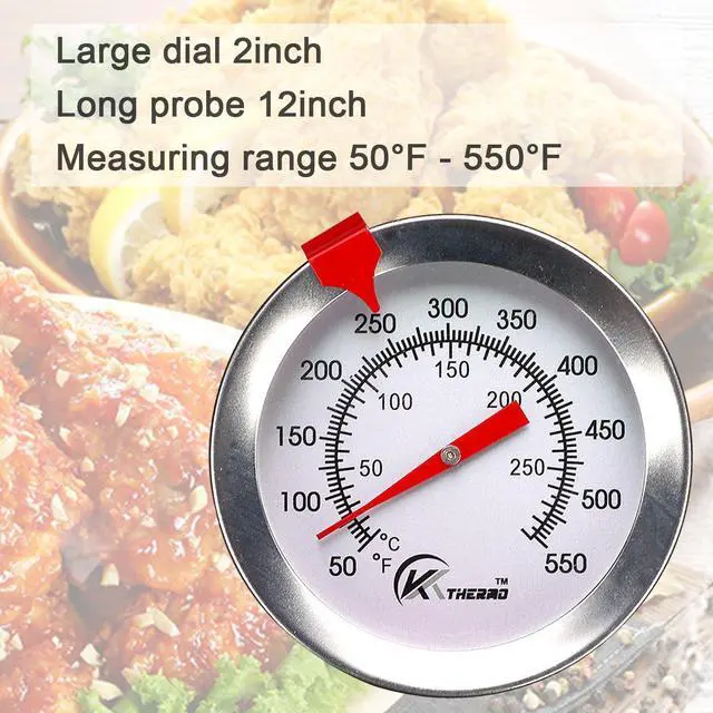 Alt view image 2 of 7 - KT THERMO Candy/Deep Fry Thermometer with Instant Read,Dial Thermometer,12" Stainless Steel Stem Meat Cooking Thermometer,Best for Turkey,BBQ,Grill,Analog display