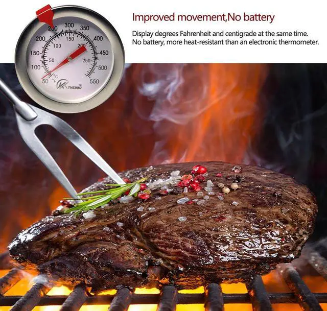 Alt view image 4 of 7 - KT THERMO Candy/Deep Fry Thermometer with Instant Read,Dial Thermometer,12" Stainless Steel Stem Meat Cooking Thermometer,Best for Turkey,BBQ,Grill,Analog display