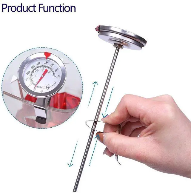 Alt view image 7 of 7 - KT THERMO Candy/Deep Fry Thermometer with Instant Read,Dial Thermometer,12" Stainless Steel Stem Meat Cooking Thermometer,Best for Turkey,BBQ,Grill,Analog display