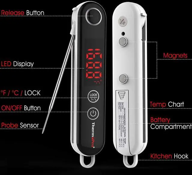 Alt view image 7 of 7 - ThermoPro TP18 Instant Read Meat Thermometer Digital with Thermocouple Sensor, Cooking Food Thermometer for Grill, Smoker, BBQ, Oil Deep Frying, Candy, Kitchen Thermometer