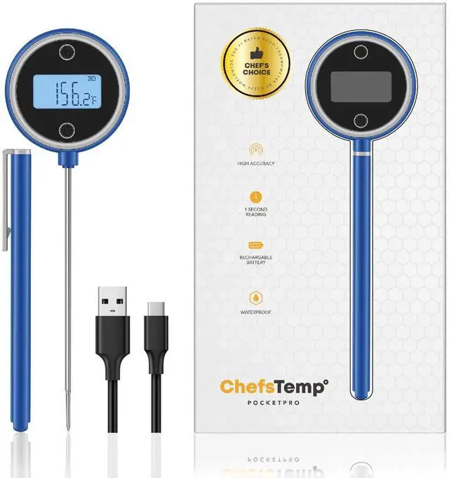 Main image of Pocket Pro 1-Second Instant Read Meat Thermometer, Rechargeable Digital Thermometer for Grilling, Food, BBQ, Kitchen Cooking, Oil Deep Frying & Candy (Nobility Blue)