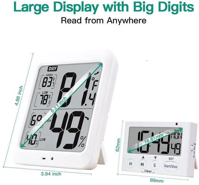 Alt view image 5 of 7 - TXL Large Digital Hygrometer Indoor Thermometer with Humidity Gauge, Smart Room Temperature Humidity Sensor Monitor with Touch LCD Backlight for Home Office Warehouse Greenhouse Garden Wine Cellar