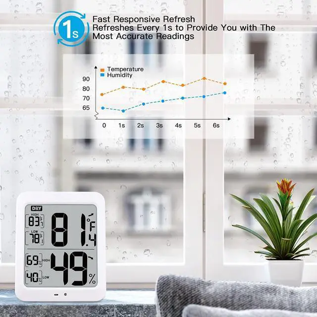 Alt view image 4 of 7 - TXL Large Digital Hygrometer Indoor Thermometer with Humidity Gauge, Smart Room Temperature Humidity Sensor Monitor with Touch LCD Backlight for Home Office Warehouse Greenhouse Garden Wine Cellar