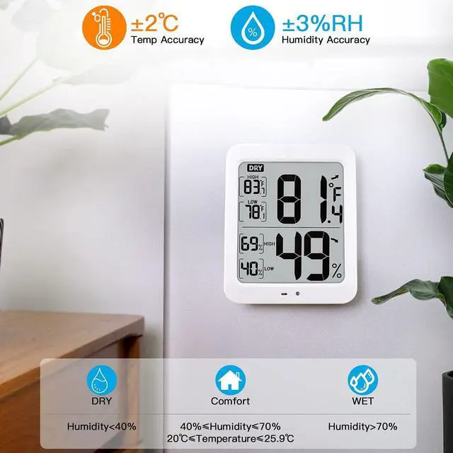 Alt view image 3 of 7 - TXL Large Digital Hygrometer Indoor Thermometer with Humidity Gauge, Smart Room Temperature Humidity Sensor Monitor with Touch LCD Backlight for Home Office Warehouse Greenhouse Garden Wine Cellar