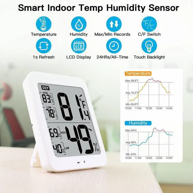 Alt view image 2 of 7 - TXL Large Digital Hygrometer Indoor Thermometer with Humidity Gauge, Smart Room Temperature Humidity Sensor Monitor with Touch LCD Backlight for Home Office Warehouse Greenhouse Garden Wine Cellar