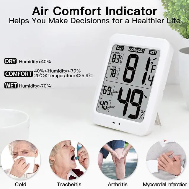 Alt view image 7 of 7 - TXL Large Digital Hygrometer Indoor Thermometer with Humidity Gauge, Smart Room Temperature Humidity Sensor Monitor with Touch LCD Backlight for Home Office Warehouse Greenhouse Garden Wine Cellar