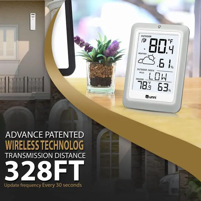 Alt view image 2 of 7 - Indoor Outdoor Thermometer Hygrometer Wireless Weather Station, Temperature Humidity Monitor Battery Powered Inside Outside Thermometers with 330ft Range Remote Sensor and Backlight Display