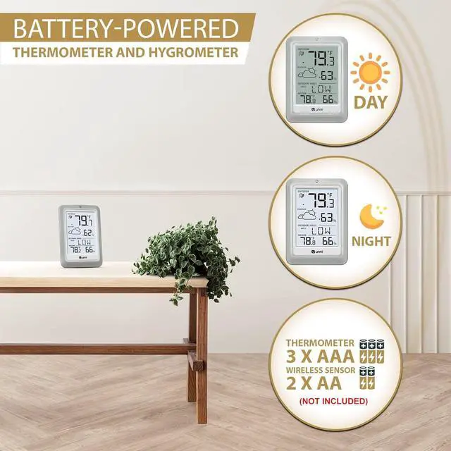 Alt view image 6 of 7 - Indoor Outdoor Thermometer Hygrometer Wireless Weather Station, Temperature Humidity Monitor Battery Powered Inside Outside Thermometers with 330ft Range Remote Sensor and Backlight Display