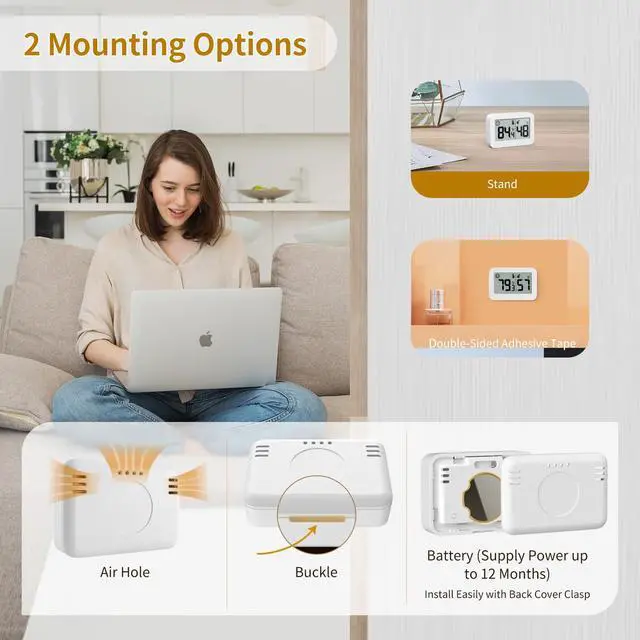 Alt view image 6 of 7 - DOOMAY 2-Pack Mini Hygrometer Indoor Thermometer, Humidity Gauge with Switch (/), Humidity Meter Digital Temperature Monitor for Greenhouse Babyroom Cellar Reptile Incubator Closet