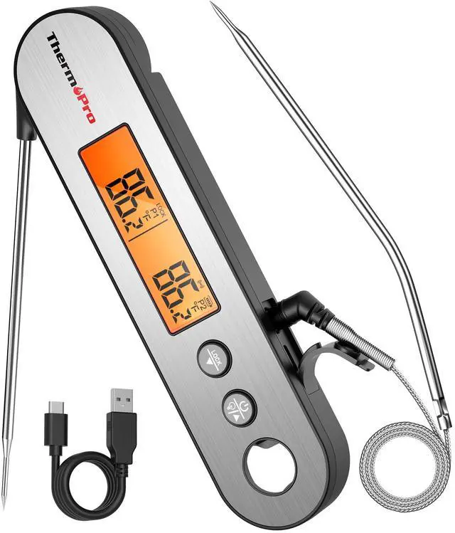 Main image of ThermoPro TP610 Digital Meat Thermometer for Cooking, Rechargeable Instant Read Food Thermometer with Rotating LCD Screen, Waterproof Cooking Thermometer with Alarm for Grilling, Smoker, BBQ, Oven
