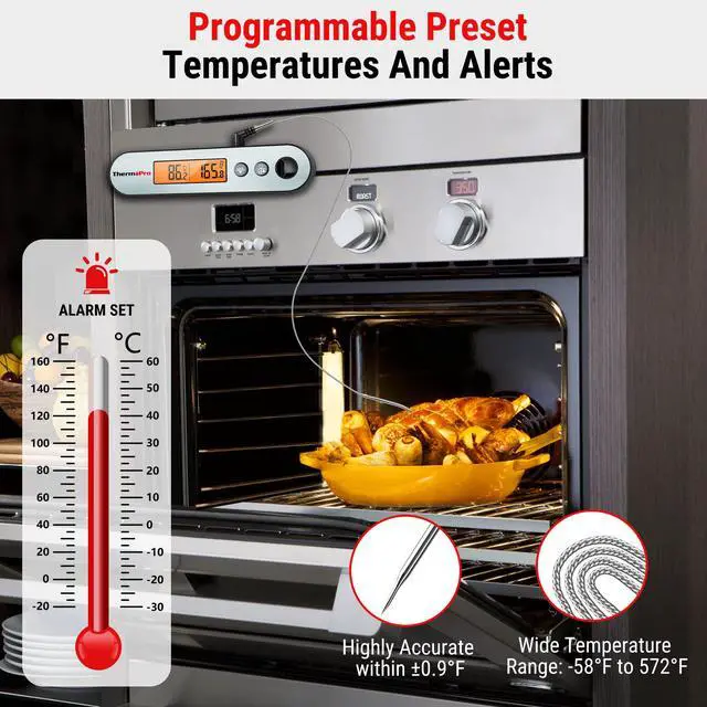 Alt view image 2 of 7 - ThermoPro TP610 Digital Meat Thermometer for Cooking, Rechargeable Instant Read Food Thermometer with Rotating LCD Screen, Waterproof Cooking Thermometer with Alarm for Grilling, Smoker, BBQ, Oven