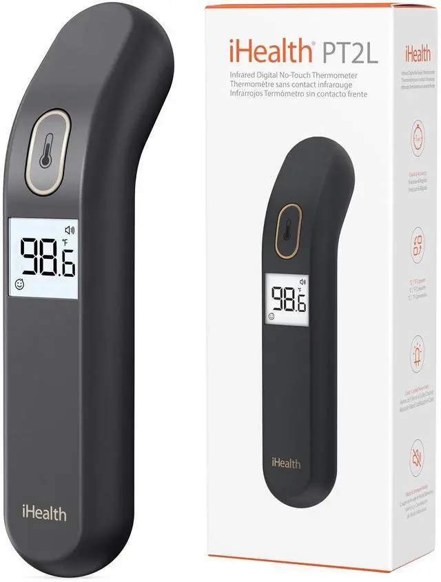 Main image of iHealth Touchless Thermometer for Adults and Kids, Color-Coded Alert & Silent Mode, 1-Second Accurate Fever Check, Portable for Home, Travel Use - PT2L Black