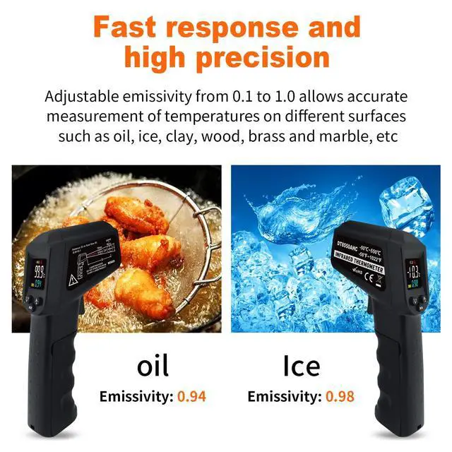 Alt view image 2 of 7 - Infrared Thermometer Temperature Gun -58~ 1022 (-50 ~ 550) Non-Contact Instant-Read Digital Laser Infrared Ir Thermometer with Color Screen (Black)