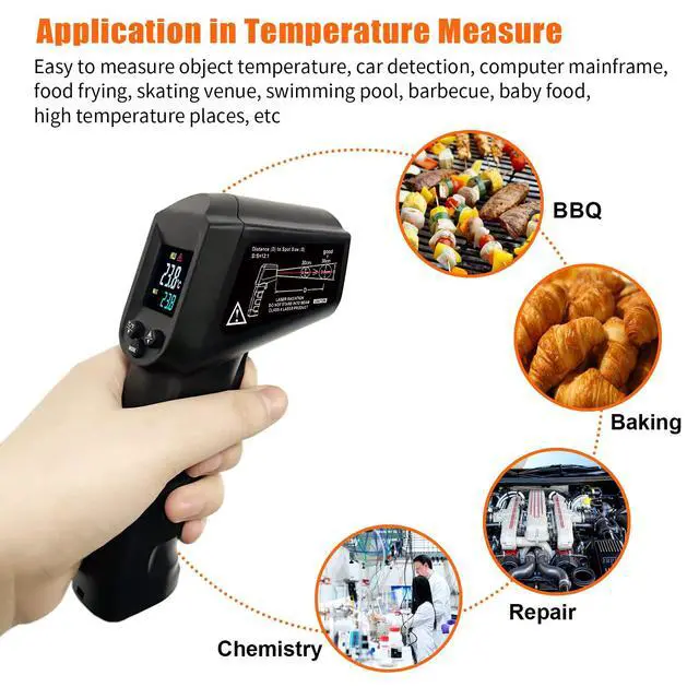 Alt view image 6 of 7 - Infrared Thermometer Temperature Gun -58~ 1022 (-50 ~ 550) Non-Contact Instant-Read Digital Laser Infrared Ir Thermometer with Color Screen (Black)