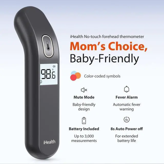 Alt view image 2 of 7 - iHealth Touchless Thermometer for Adults and Kids, Color-Coded Alert & Silent Mode, 1-Second Accurate Fever Check, Portable for Home, Travel Use - PT2L Black