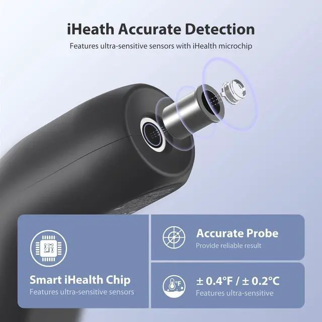 Alt view image 6 of 7 - iHealth Touchless Thermometer for Adults and Kids, Color-Coded Alert & Silent Mode, 1-Second Accurate Fever Check, Portable for Home, Travel Use - PT2L Black