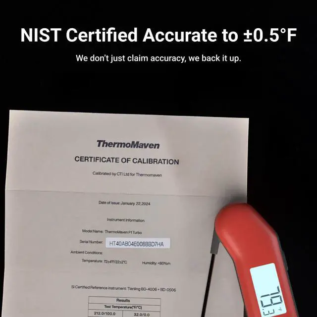 Alt view image 3 of 7 - ThermoMaven ProfessionaI Meat Thermometer Digital, 3X Faster 0.5 Sec Instant Read, NIST Certified Accuracy ±0.5°F, 100% Waterproof Probe, Auto-Rotate Bright Indicator, for Candy/Grill/BBQ, Red & Gray
