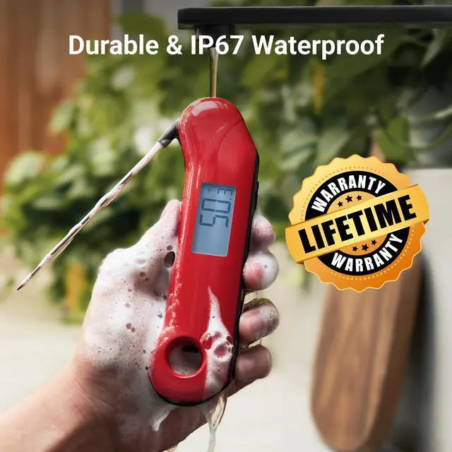 Alt view image 5 of 7 - ThermoMaven ProfessionaI Meat Thermometer Digital, 3X Faster 0.5 Sec Instant Read, NIST Certified Accuracy ±0.5°F, 100% Waterproof Probe, Auto-Rotate Bright Indicator, for Candy/Grill/BBQ, Red & Gray