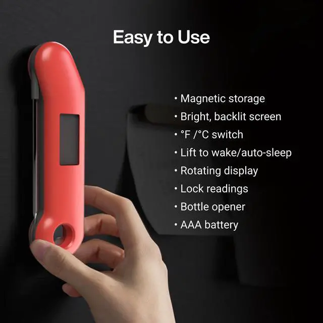 Alt view image 7 of 7 - ThermoMaven ProfessionaI Meat Thermometer Digital, 3X Faster 0.5 Sec Instant Read, NIST Certified Accuracy ±0.5°F, 100% Waterproof Probe, Auto-Rotate Bright Indicator, for Candy/Grill/BBQ, Red & Gray