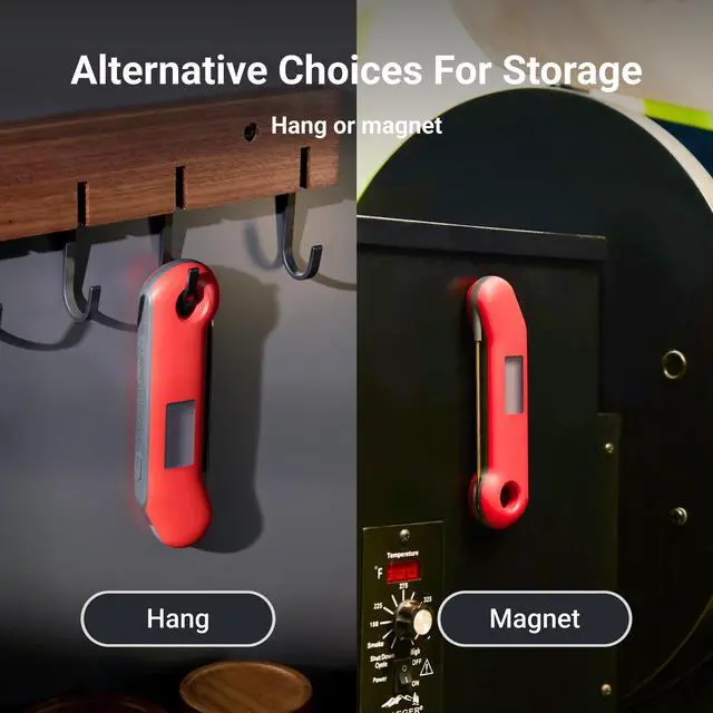 Alt view image 6 of 7 - ThermoMaven ProfessionaI Meat Thermometer Digital, 3X Faster 0.5 Sec Instant Read, NIST Certified Accuracy ±0.5°F, 100% Waterproof Probe, Auto-Rotate Bright Indicator, for Candy/Grill/BBQ, Red & Gray