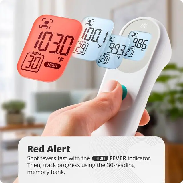 Alt view image 4 of 6 - Greater Goods No-Touch Infrared Digital Thermometer for Adults, Kids, and Babies, Forehead Thermometer with Ergonomic Grip, Fever Alarm, White