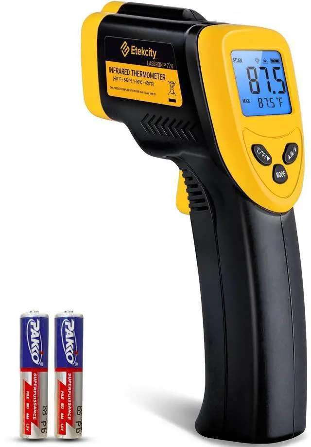 Main image of Infrared Thermometer Laser Temperature Gun 774, Meat Food Candy Oven Thermometer for Griddle Accessories, Heat Gun for Cooking Refrigerator Tools, Adjustable Emissivity & Max Measure, Yellow