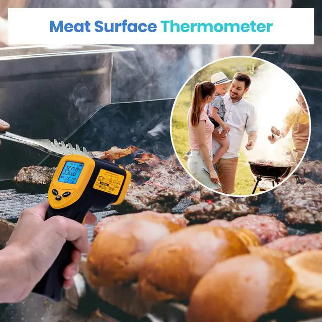 Alt view image 7 of 7 - Infrared Thermometer Laser Temperature Gun 774, Meat Food Candy Oven Thermometer for Griddle Accessories, Heat Gun for Cooking Refrigerator Tools, Adjustable Emissivity & Max Measure, Yellow