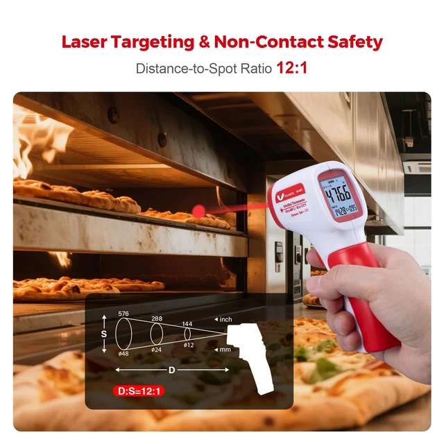 Alt view image 5 of 7 - Infrared Thermometer for Meat,Laser Temperature Gun,-58~1112°F,DS 12:1 Digital IR Temp Gun with Adjustable Emissivity&High/Low Alarm,LCD Display Thermal Gun for Food Oven Cooking HVAC