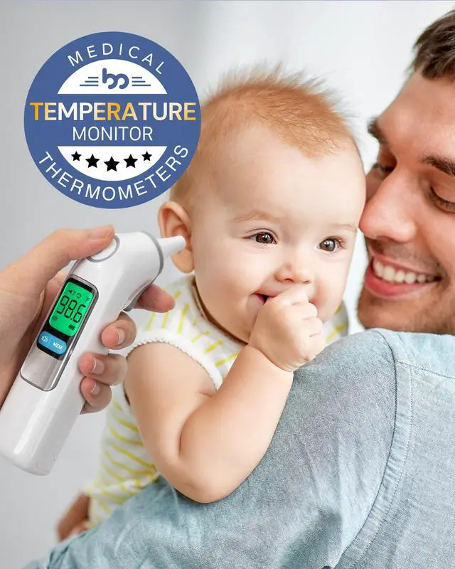 Alt view image 3 of 7 - Femometer Family Ear Thermometer, Highly Accurate Ear Thermometer for Kids, Adults and Babies, 30 Memory Recall, 1s Result and 3-Color Fever Alert, with 24 Disposable Probe Covers, White