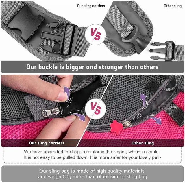 Alt view image 4 of 6 - Pet Sling Carrier, TINGOR Dog Sling Carrier with Breathable Mesh, Travel Safe Sling Bag Carrier for Small Dogs Cats Less Than 5lbs