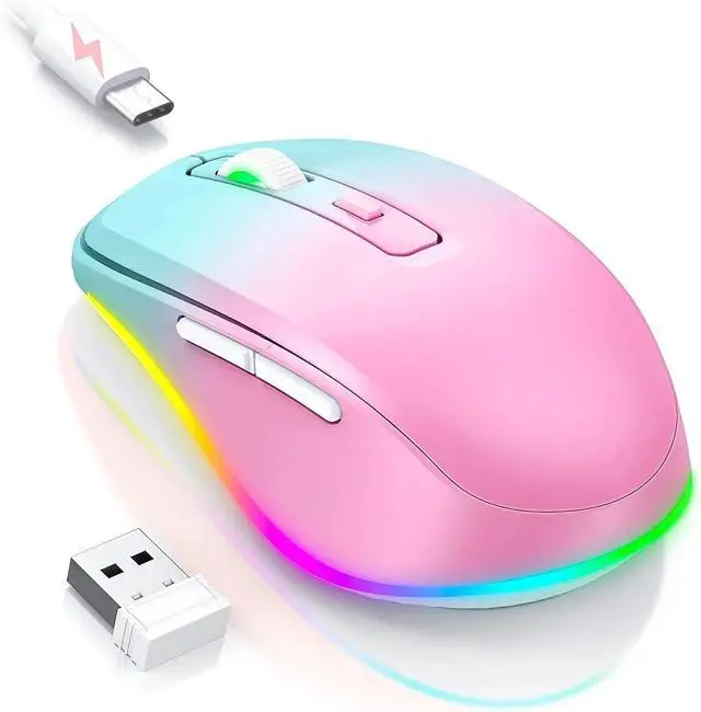 Main image of Wireless Mouse Jiggler - LED Wireless Mice with Build-in Mouse Jiggler Mover, Rechargeable Moving Mouse for Computer with Undetectable Random Movement Keeps Computer Awake - Gradient Pink