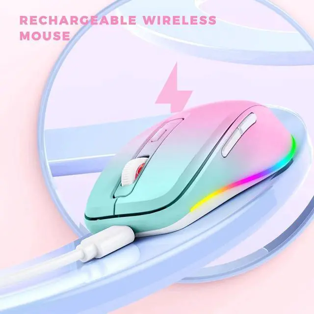 Alt view image 4 of 7 - Wireless Mouse Jiggler - LED Wireless Mice with Build-in Mouse Jiggler Mover, Rechargeable Moving Mouse for Computer with Undetectable Random Movement Keeps Computer Awake - Gradient Pink