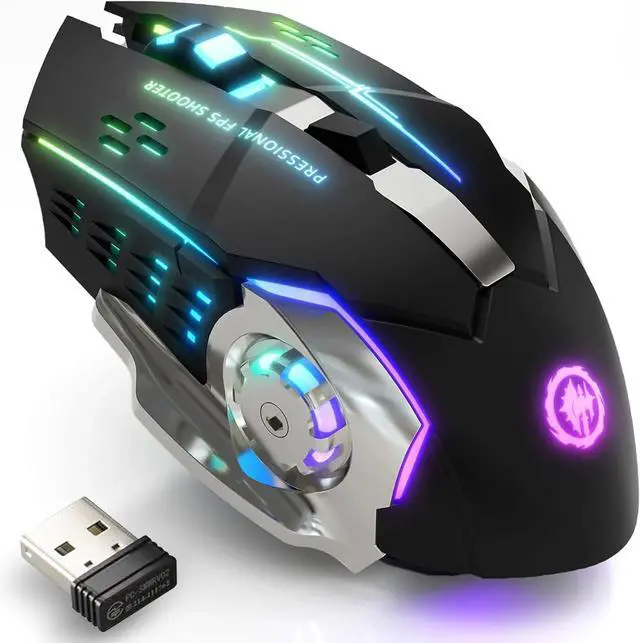 Main image of Wireless Gaming Mouse Bluetooth Mouse RGB Rechargeable 2.4G USB Cordless Computer Mice with 7 Color Backlit, 6 Buttons & Silent Click for Laptop, iPad, Mac OS, PC, Windows -Black