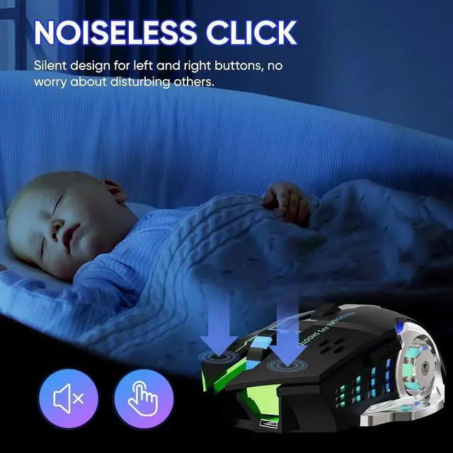 Alt view image 5 of 7 - Wireless Gaming Mouse Bluetooth Mouse RGB Rechargeable 2.4G USB Cordless Computer Mice with 7 Color Backlit, 6 Buttons & Silent Click for Laptop, iPad, Mac OS, PC, Windows -Black