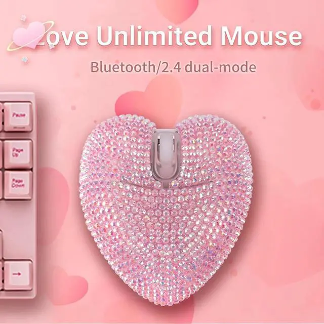 Alt view image 2 of 7 - Wireless Bluetooth Mouse, Rechargeable Silent and Stylish Heart-Shaped Mouse for Laptop, PC - 10m Range (Pink)