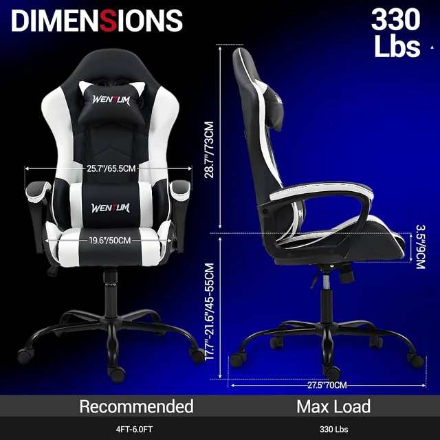 Alt view image 3 of 7 - Gaming Chair PU Leather Massage PC Video Game Chair with Lumbar Support for Men Women, Home Office, Height Adjustable, Ergonomic, High Back, White