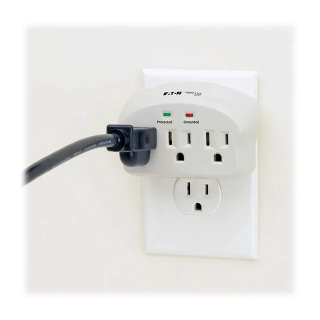 Alt view image 4 of 6 - Multi-outlet wall socket extender and surge protector; 3 outlets, 660-joule protection rating, with diagnostic indicator light; portable travel plug.