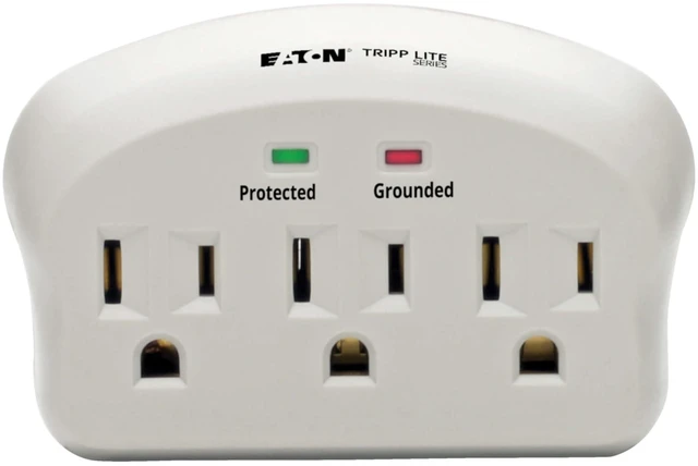 Alt view image 6 of 6 - Multi-outlet wall socket extender and surge protector; 3 outlets, 660-joule protection rating, with diagnostic indicator light; portable travel plug.