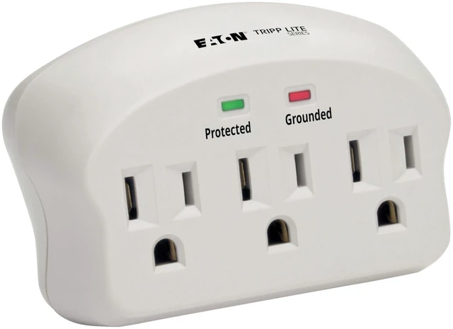 Main image of Multi-outlet wall socket extender and surge protector; 3 outlets, 660-joule protection rating, with diagnostic indicator light; portable travel plug.
