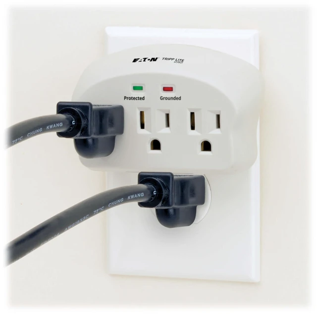 Alt view image 5 of 6 - Multi-outlet wall socket extender and surge protector; 3 outlets, 660-joule protection rating, with diagnostic indicator light; portable travel plug.