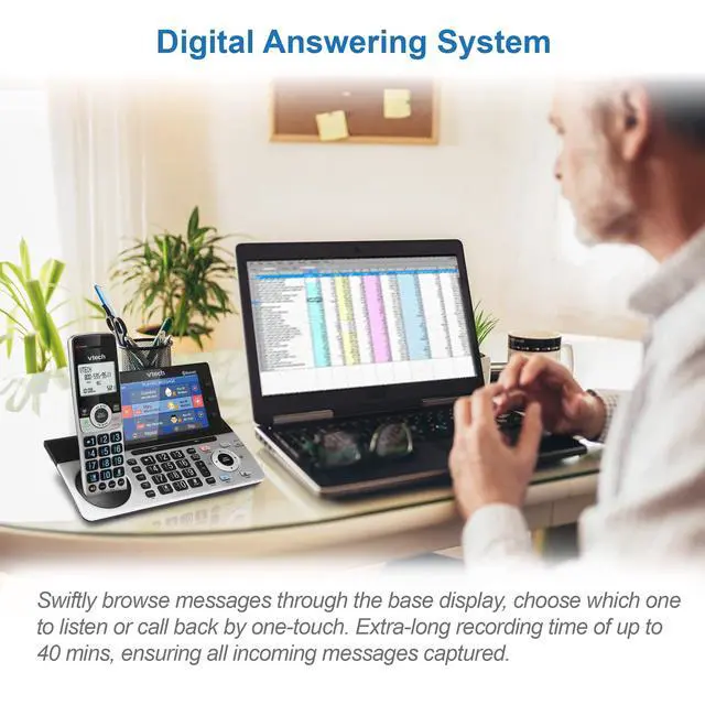 Alt view image 7 of 7 - IS8251-3 Business Grade 3-Handset Expandable Cordless Phone for Home Office, 5" Color Display, Programmable Short Cut Keys, Smart Call Blocking, Answering System,Bluetooth Connect to Cell
