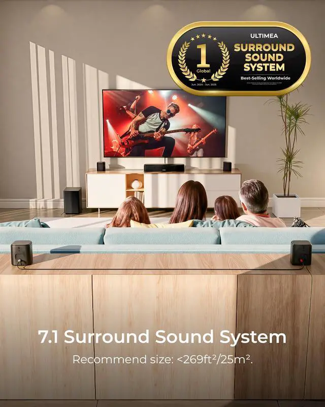 Alt view image 2 of 7 - 7.1ch Surround Sound Bar for Smart TV, with 4 Surround Speakers, Peak Power 330W, Surround Sound System Soundbar with Subwoofer, HDMI ARC, Bluetooth 6.0, Optical, Aux, Aura A40 Pro, 2026 Model